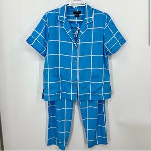 Natori Women’s Blue Window Pane Short Sleeve Pajama Set Medium